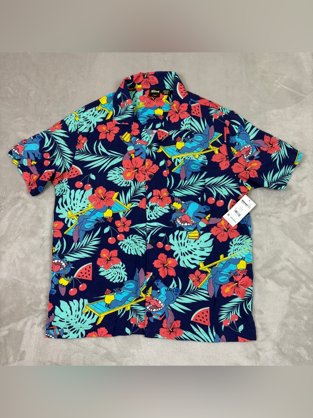 Disney Lilo and Stitch Men's Hawaiian Shirt Tropical Party Button Up Top Size L